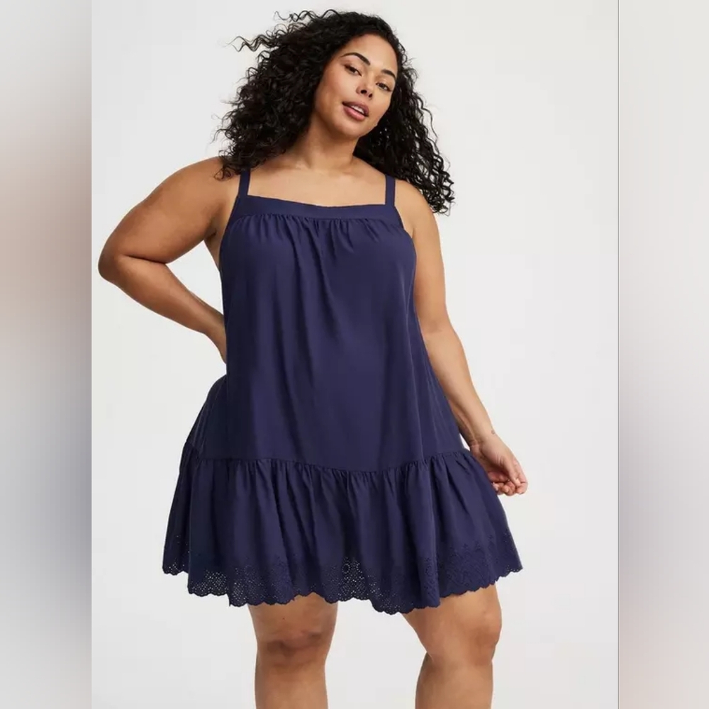 Torrid Navy Boho Blue Flowy Trapeze Sleeveless Challis Dress 2X 18/20 Nwt